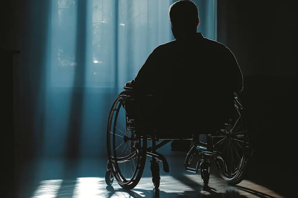 Apagón con una persona en silla de ruedas.
