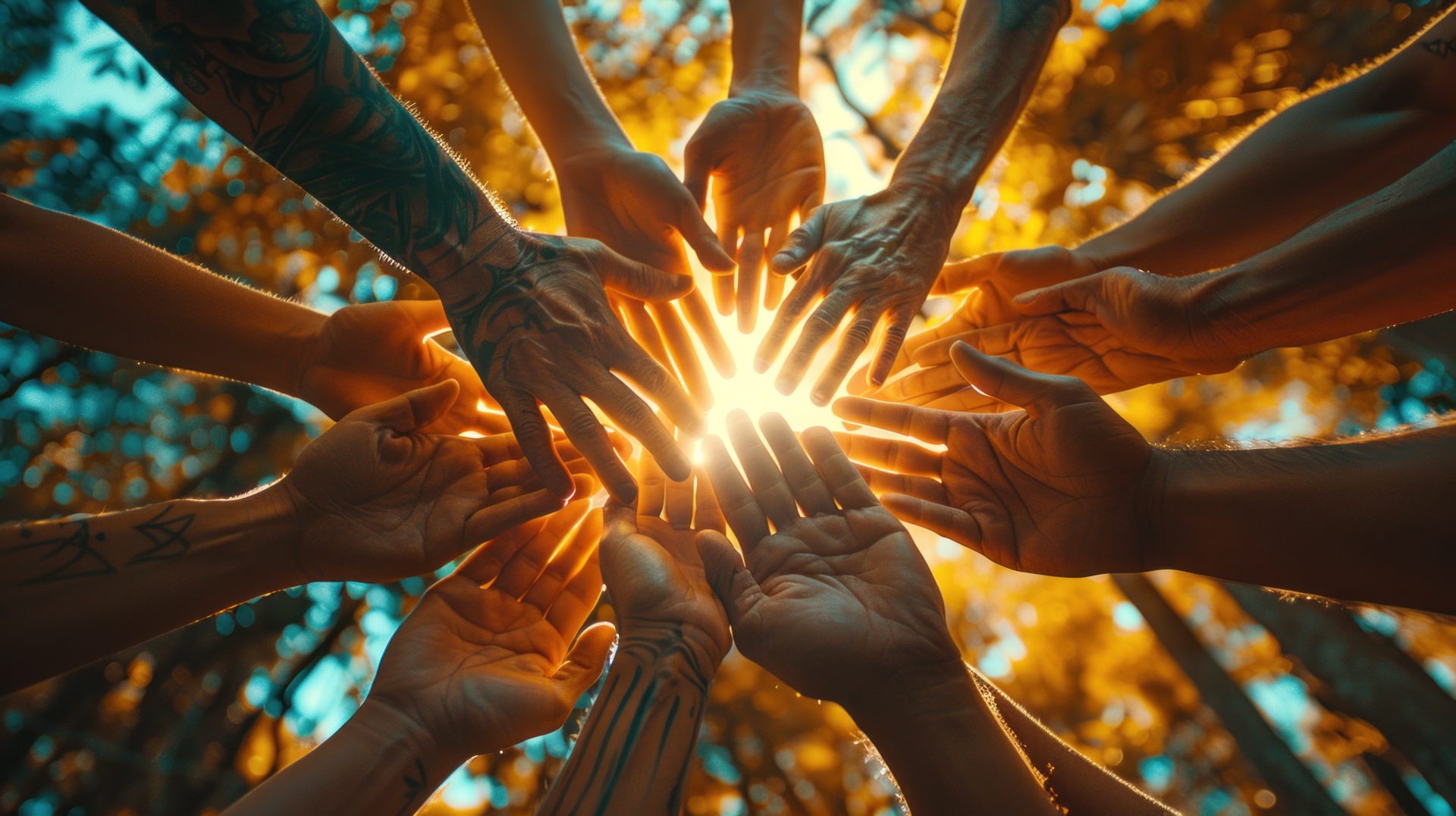 Manos formando un círculo tapando la luz del sol