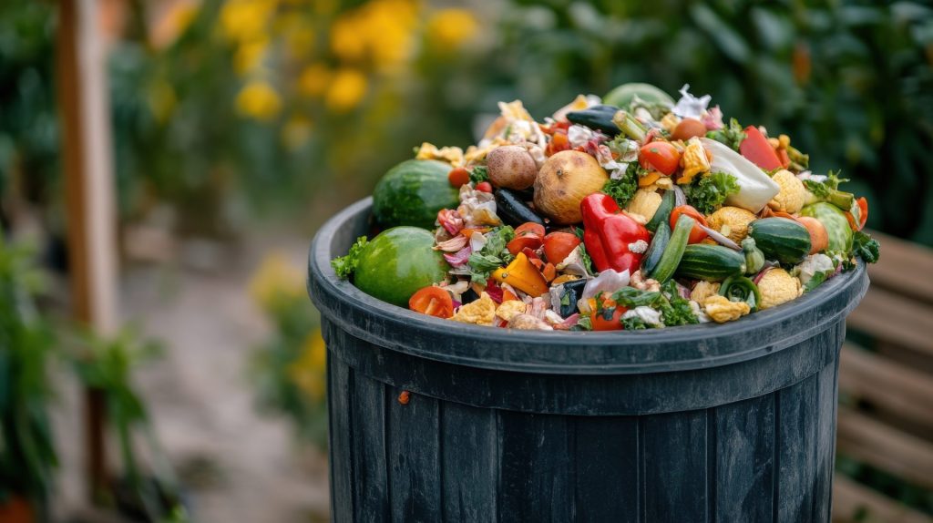 Imagen de un cubo de basura con desechos alimenticios