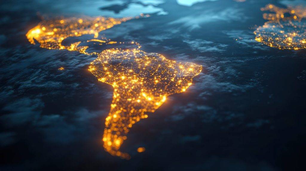 Imagen de satélite de América, Europa y África Occidental, de noche.