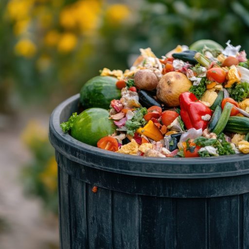 Imagen de un cubo de basura con desechos alimenticios